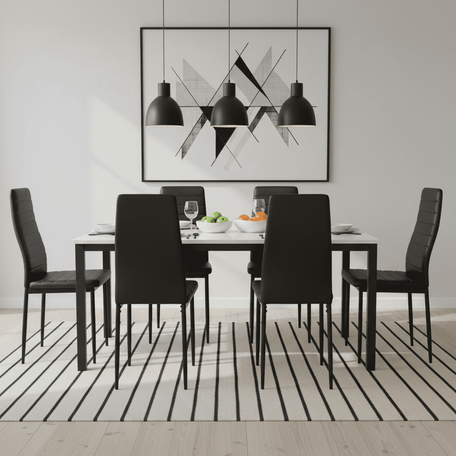 Homy Casa Set of 6 Upholstered Dining Chairs, Slim-Back Fabric Seat with Metal Legs, Black