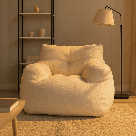 Homy Casa Sherpa Bean Bag Chair for Adults, Cozy Reading Corner Chair for Apartment Spaces, White