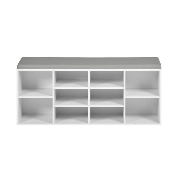Homy Casa Shoe Storage Bench with Cushion,10-Cubby Shoe Rack, Adjustable Shelves,Perfect for Entryway, Closet, White