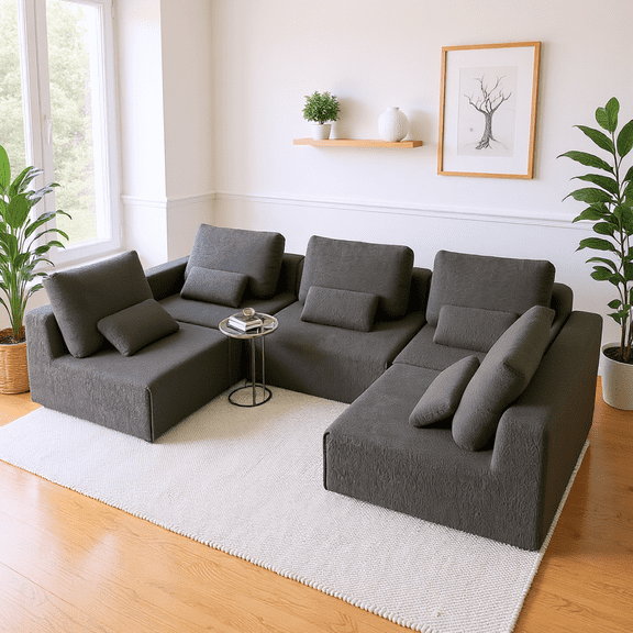 Homy Casa Single Modular Sofa Seat, Modern Armless Lounge for Living Room, Grey