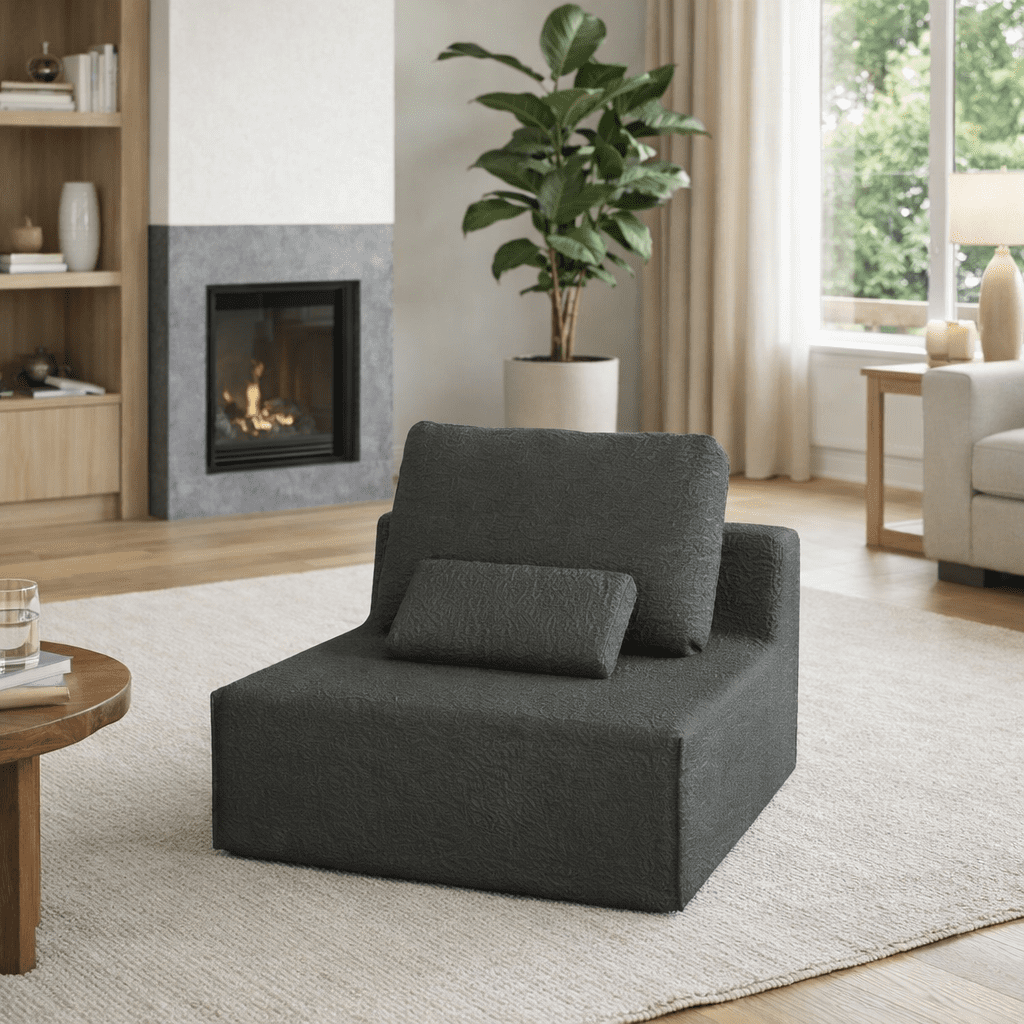 Homy Casa Single Modular Sofa Seat, Modern Armless Lounge for Living Room, Grey