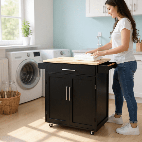 Homy Casa Slim Rolling Utility Cart with Drawer, and Cabinet Storage for Coffee Bar Laundry Organizer