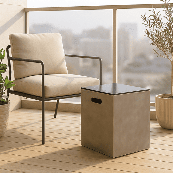 Homy Casa Small Patio Side Table, Modern Square Outdoor Accent Table for Balcony or Garden, Gray