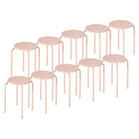 Homy Casa Stackable Stools Set of 10, 17.3" Backless Counter Chairs with Round Top, Portable School Stool for Indoor Dining Room Kitchen Classroom, Morandi Pink