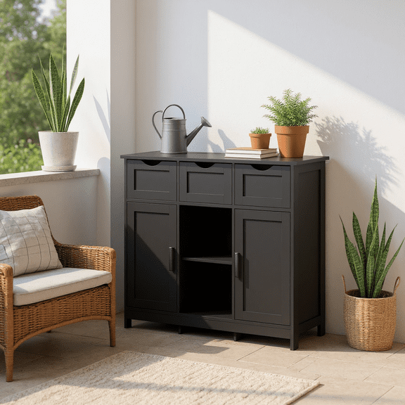 Homy Casa Storage Cabinet with 2 Doors and 3 Drawers, Adjustable Shelves, Sideboard for Kitchen, Entryway