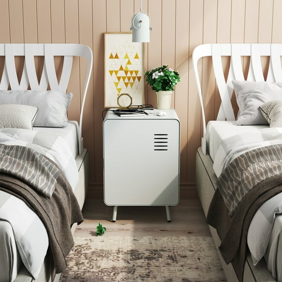 Homy Casa Storage Locker Nightstand with Shelves Metal End Table for Bedroom Dorm Office Chalk White