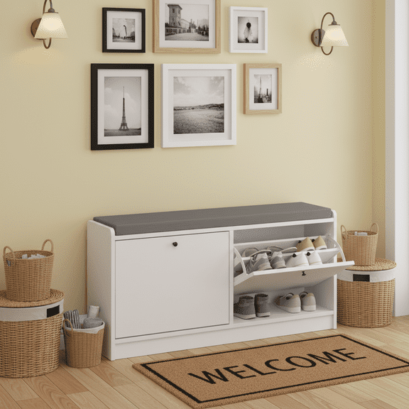 Homy Casa Storage Ottoman Bench with Cushion, Shoe Storage Ottoman for Entryway & Living Room