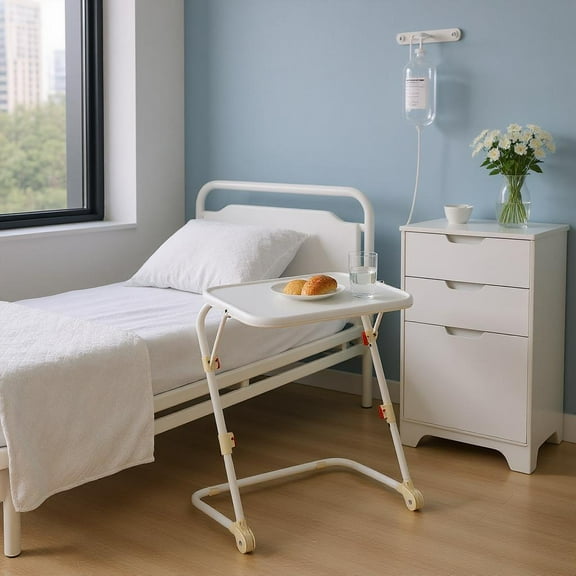 Homy Casa Adjustable Folding Side Table with Cup Holder and Foldable Design for Hotel Room, Lobby, and Small Spaces