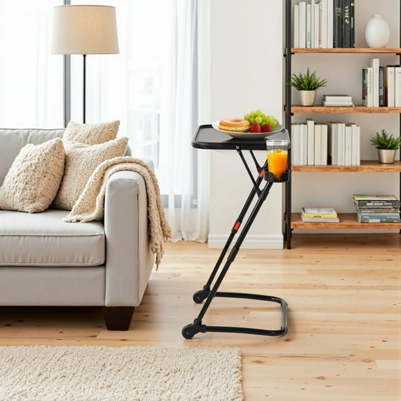Homy Casa Adjustable Folding Side Table with Cup Holder and Foldable Design for Living Room, Bedroom, and Small Spaces