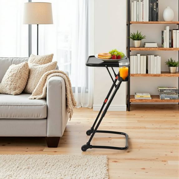 Homy Casa Adjustable Folding Side Table with Cup Holder and Foldable Design for Living Room, Bedroom, and Small Spaces