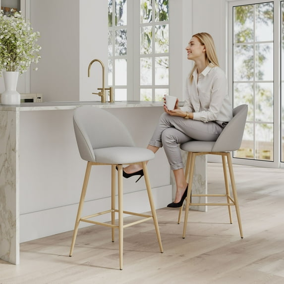 Homy Casa 26" Swivel Counter Height Bar Stools, Set of 2, Cloud Grey Fabric
