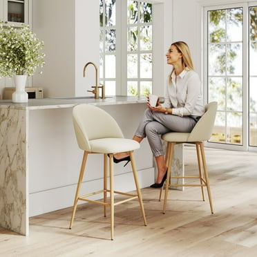 Homy Casa 26" Swivel Counter Height Bar Stools, Set of 2, Ivory Chenille Upholstery