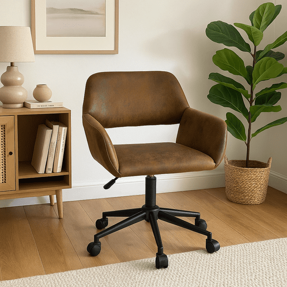 Homy Casa Swivel Accent Chair, Adjustable Guest Chair for Living Room and Small Space, Brown