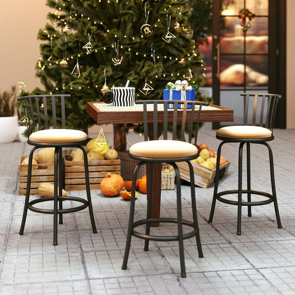 Homy Casa Swivel Bar Stool Set of 3, Switch Between 24" and 29" Comfortable Padded Seats Stylish Metal Frame for Kitchen Dining Home Bar, Brown