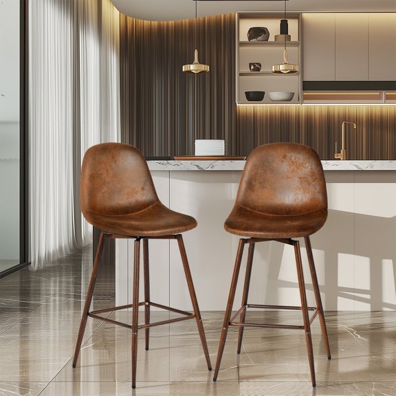 Homy Casa Swivel Bar Stools Set of 2, Mid Century Modern Suede Fabric Leather Kitchen Island Counter Height Adjustable Barstool with Back for Coffee Shop Home Office, Brown
