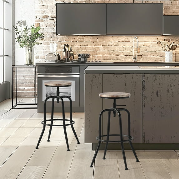 Homy Casa Swivel Bar Stools Set of 2, Adjustable Height Vintage for Home Kitchen Island, Oak