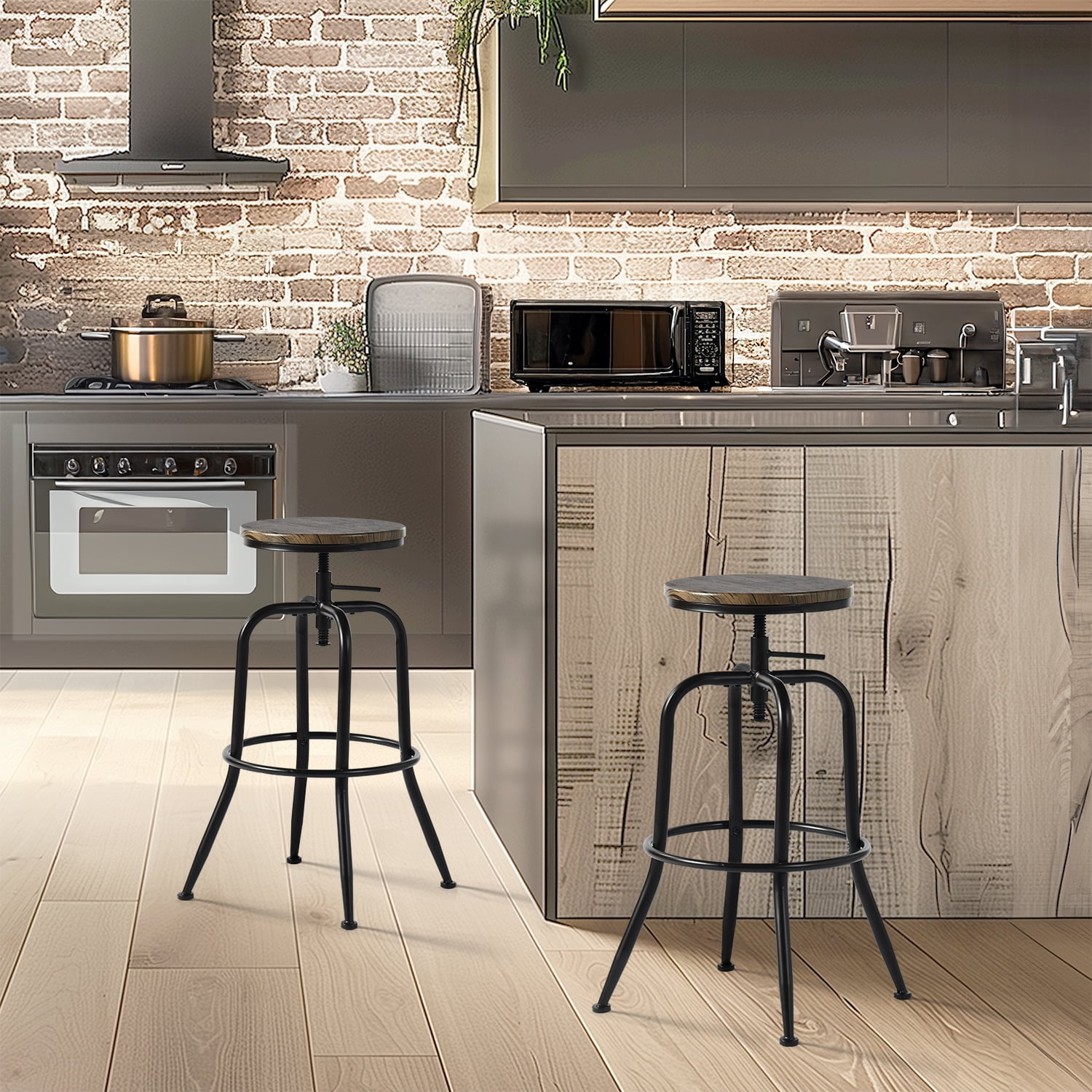 Homy Casa Swivel Bar Stools Set of 2, Adjustable Height Vintage for Home Kitchen Island, Walnut