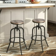 Homy Casa Swivel Bar Stools Set of 2 Adjustable Height Wood Top Counter Barstools Round,Oak