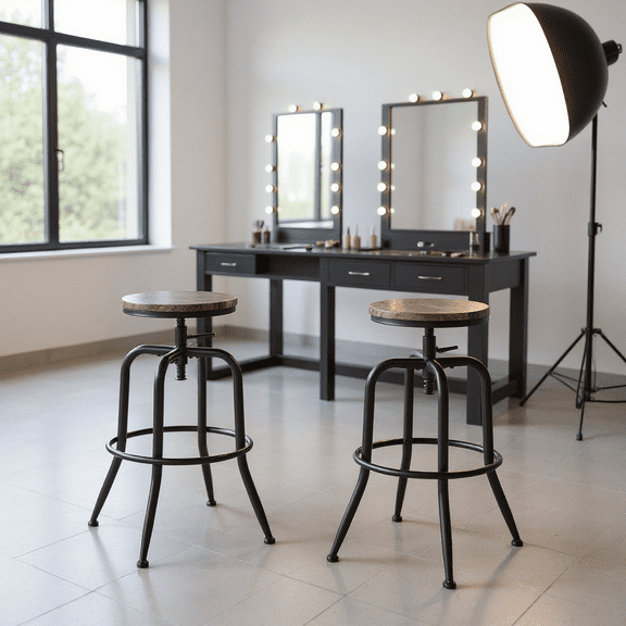 Homy Casa Set of 2 Professional Makeup Chairs with Adjustable Height and Swivel Function for Photo Studios, Salons and Dressing Rooms