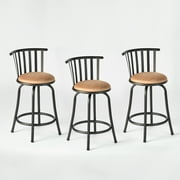 Homy Casa 3 Pack Bar Stools Swivel Adjustable 24/29 In Kitchen Island Chairs with Metal Frame, Brown
