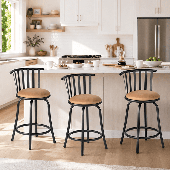 Homy Casa 3 Pack 24/29-Inch Adjustable Swivel Bar Stools for Kitchen Island Brown
