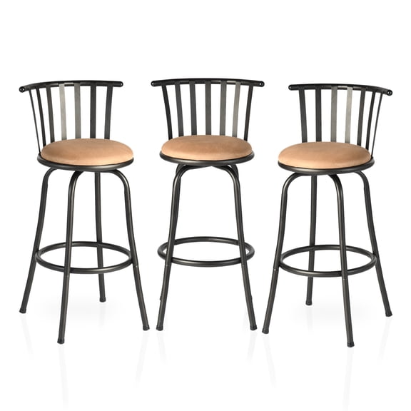Homy Casa Swivel Bar Stools Set of 3, 29 inch Bar Height Modern BarStool for Home Kitchen Island, Brown