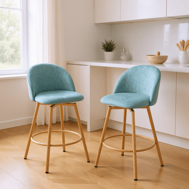 Homy Casa Swivel Counter Height Bar Stools Set of 2 for Kitchen Island Coffee Shops,Blue