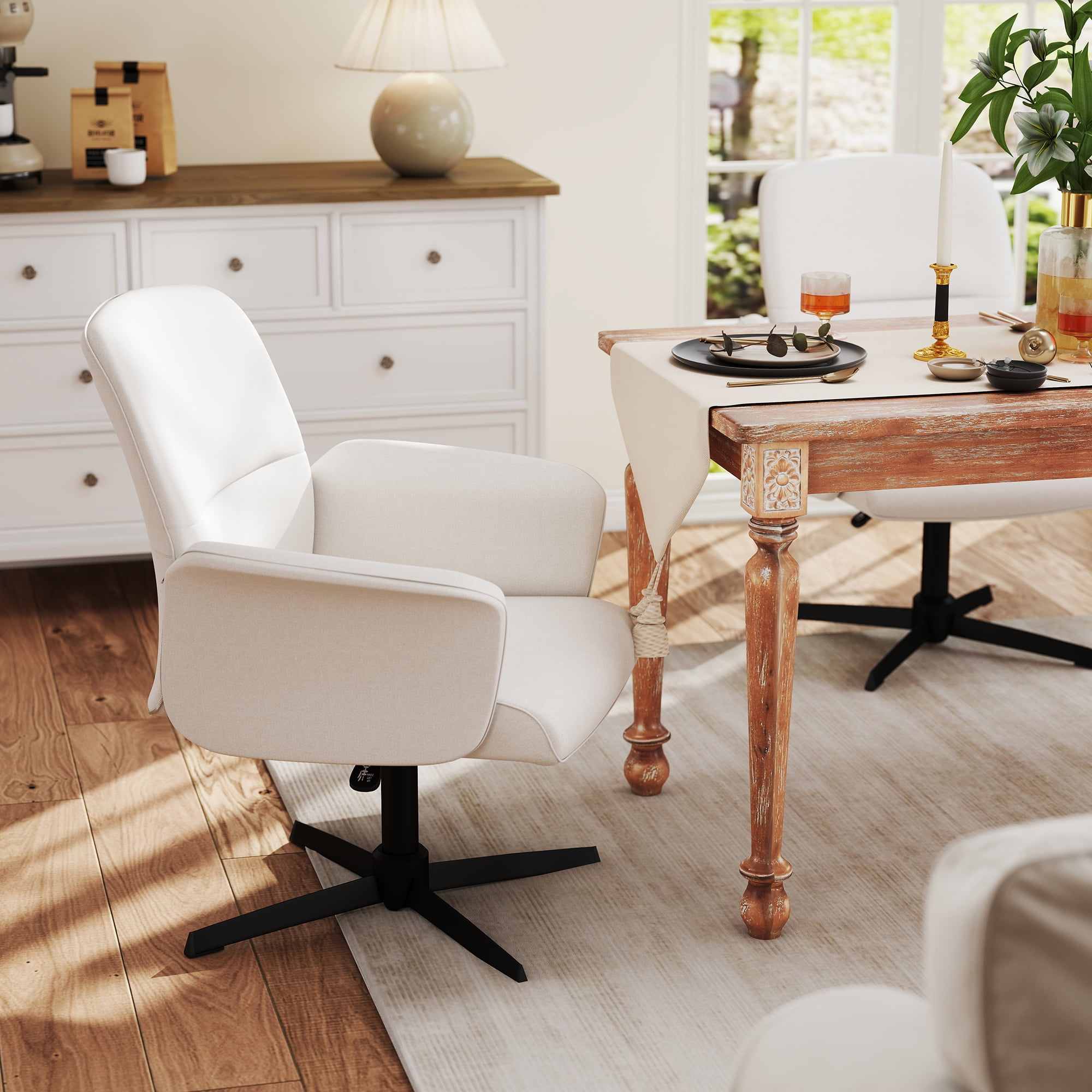 Homy Casa Swivel Dining Chair, Adjustable Height Accent Chair for Kitchen Dining Room, Off-White