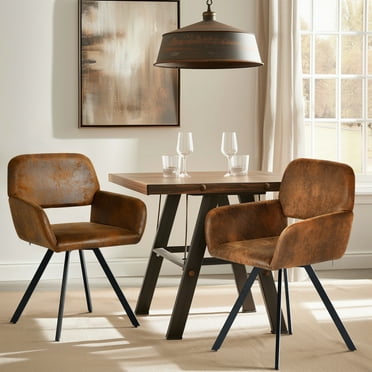 Homy Casa Swivel Dining Side Chair Set of 2, Fabric Armchair Vanity Chair, Brown