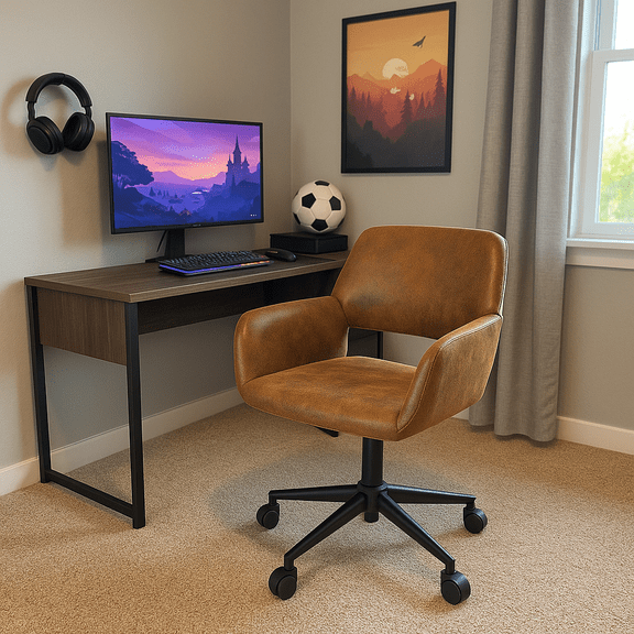 Homy Casa Swivel Gaming Chair for Teen Game Room and Cozy Gaming Corner, Brown