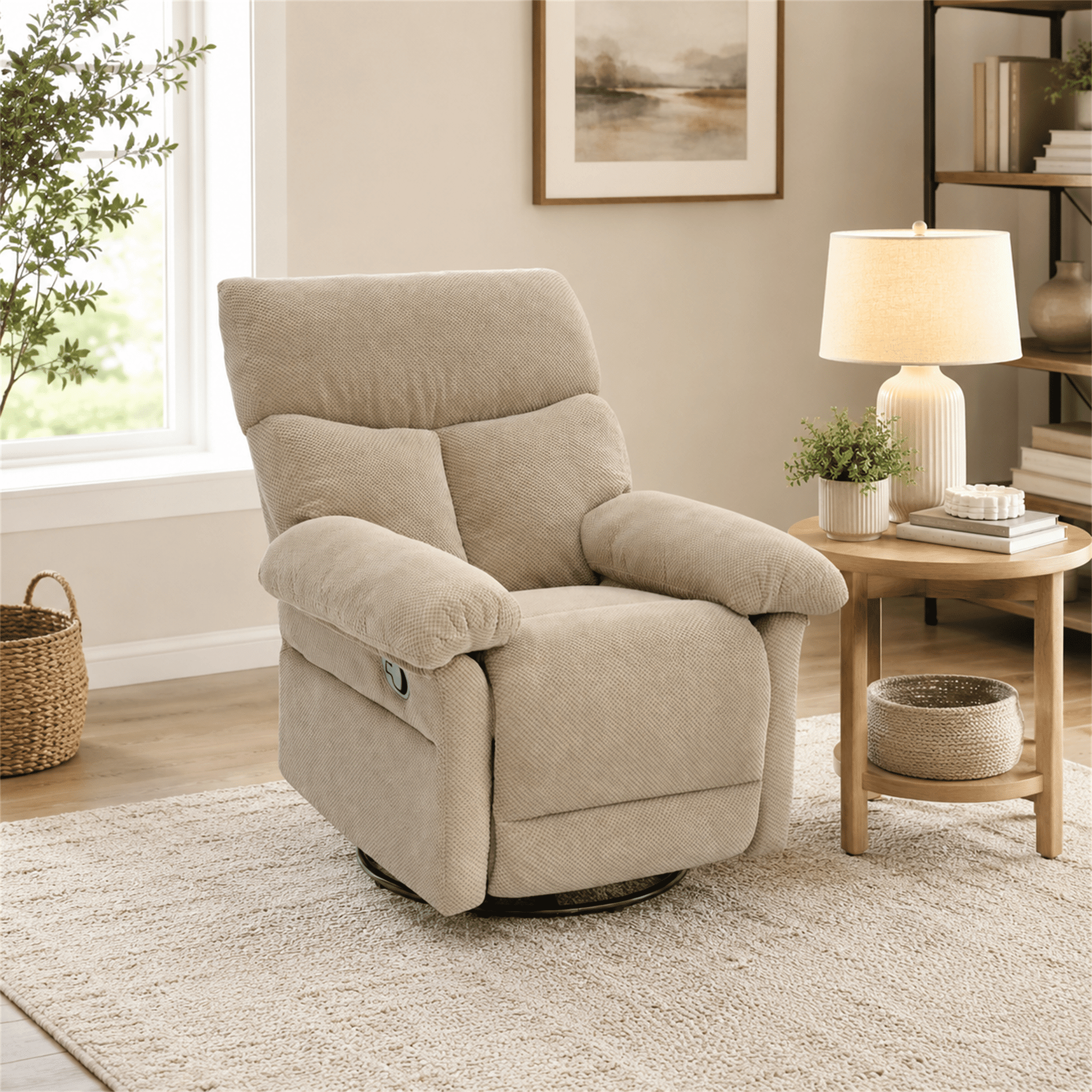 Homy Casa Swivel Rocking Recliner, 360 Manual Chair for Living Room, Nursery and Home Office, Beige