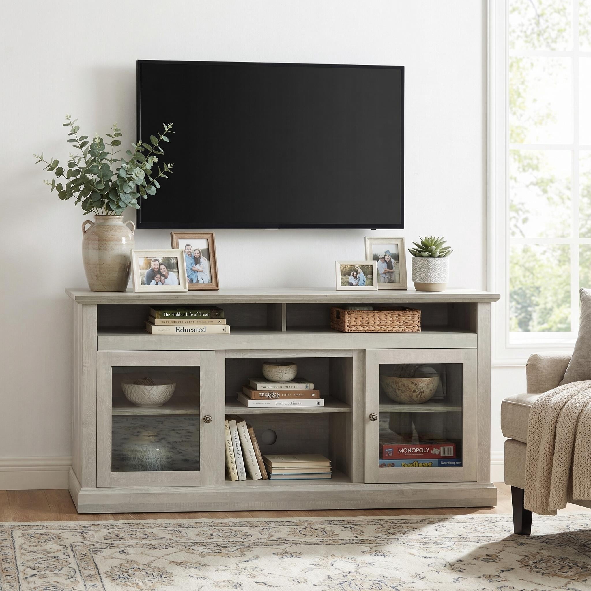 Homy Casa TV Stand for 65 Inch TV with Storage Cabinets and Cable Management for Living Room, Stone Gray