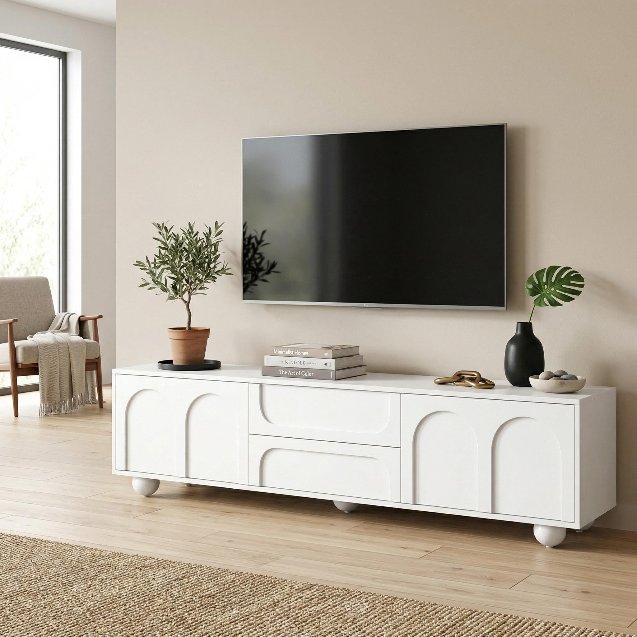 Homy Casa TV Stand for TVs up to 75", Modern White Entertainment Center with Drawers