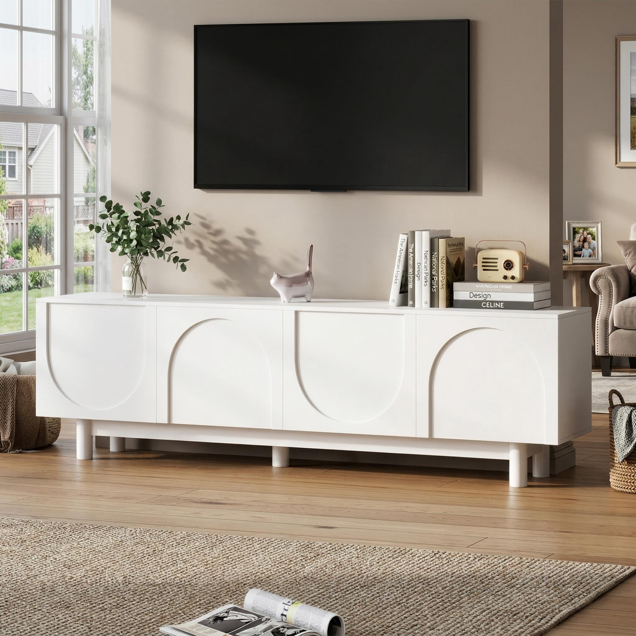 Homy Casa TV Stand for TVs up to 75", Modern White Entertainment Center with Storage Cabinets