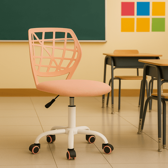 Homy Casa Teen Desk Chair, Adjustable Swivel Study Chair with Wheels, Ergonomic Backrest, Rose
