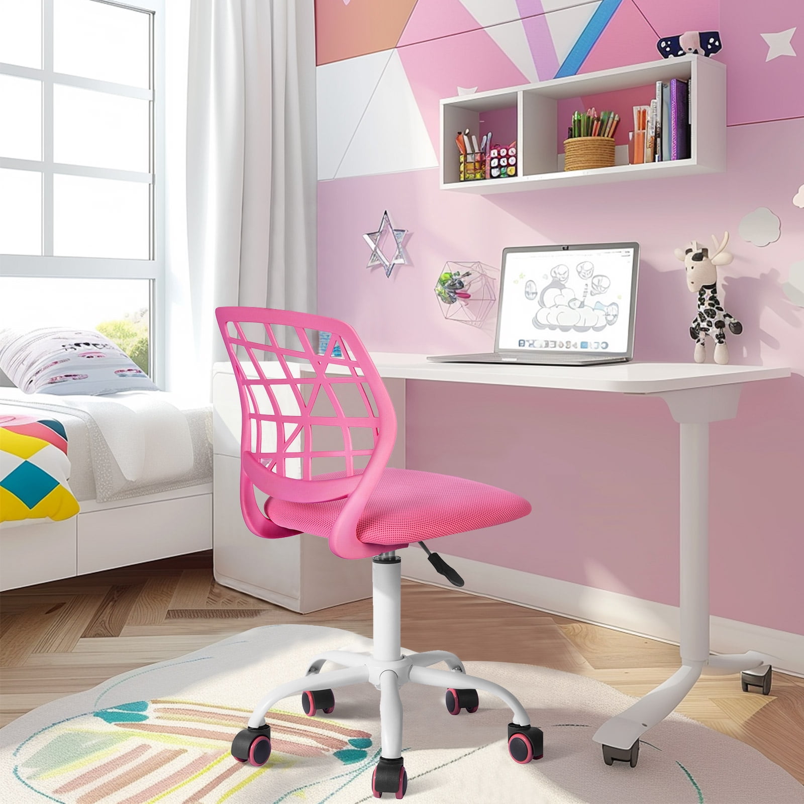 Homy Casa Teen Task Chair, Armless Office Chair Swivel with Soft Cushion for Study Kids Teens Child, Pink