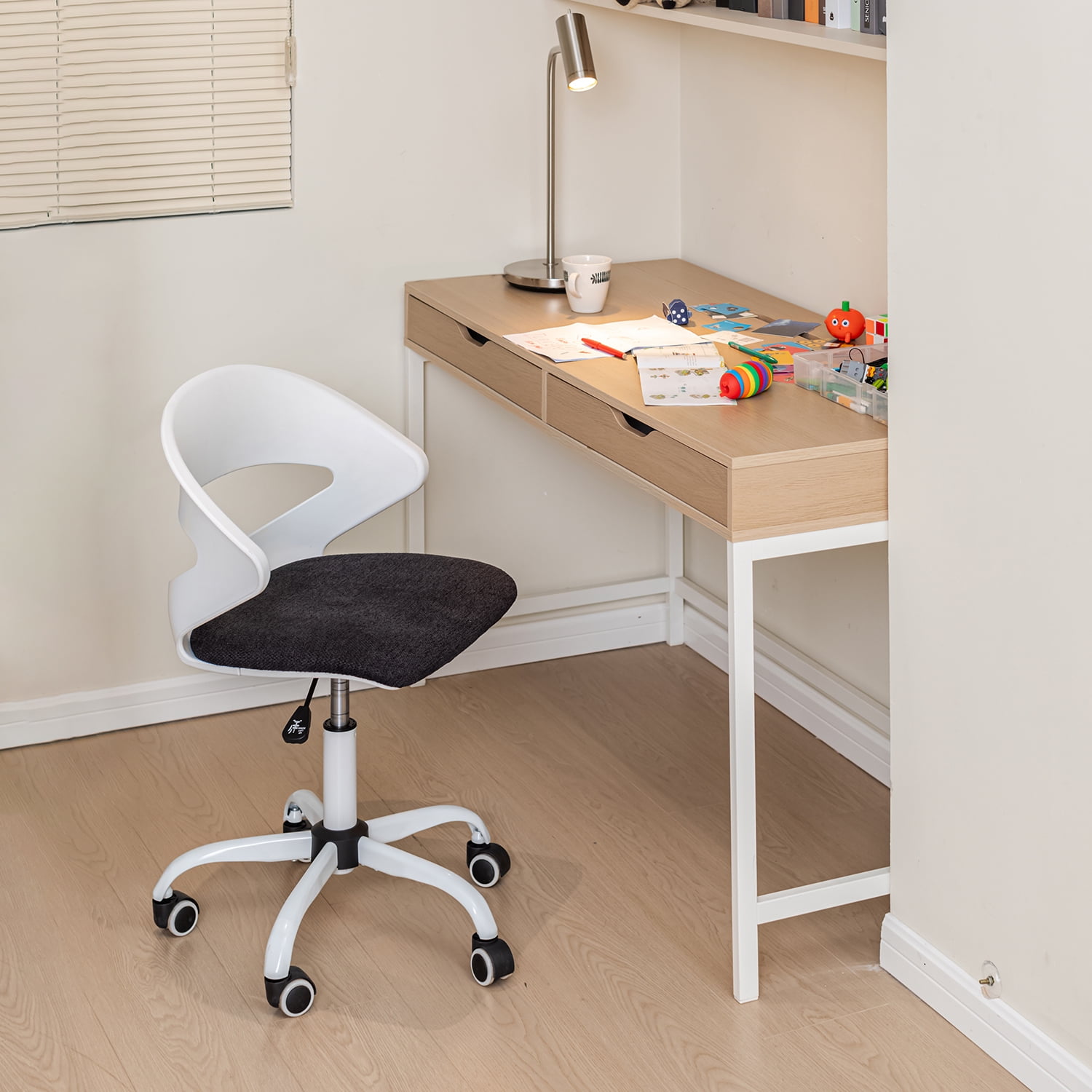 Homy Casa Teen Task Office Chair with Lumbar Support, Adjustable Height Swivel Desk Chair for Home Office, Black