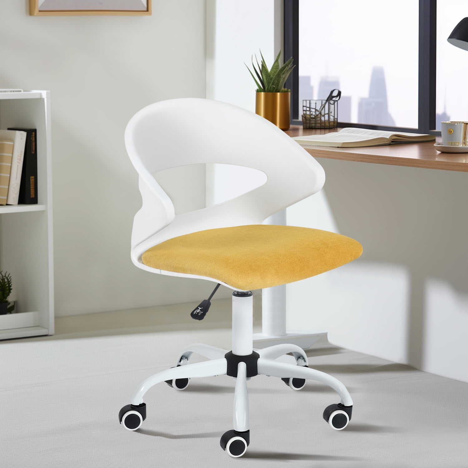 Homy Casa Teen Task Office Chair with Lumbar Support, Adjustable Height Swivel Desk Chair for Home Office, Yellow