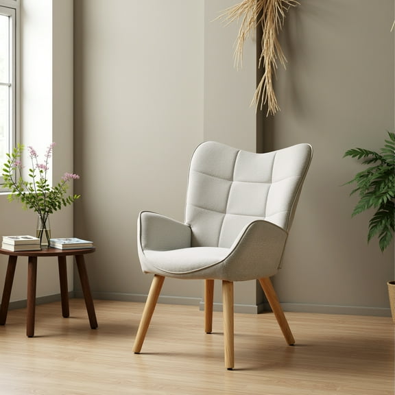 Homy Casa Modern Upholstered Accent Chair, Comfy Fabric Armchair with Wood Legs for Living Room or Bedroom