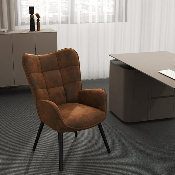 Homy Casa  Modern Accent Chair with Suede Fabric and Wood Legs, Comfortable Seat for Living Room