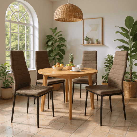 Homy Casa Upholstered Brown Fabric Dining Chairs Set of 4, for Kitchen, Apartment & Dining Room