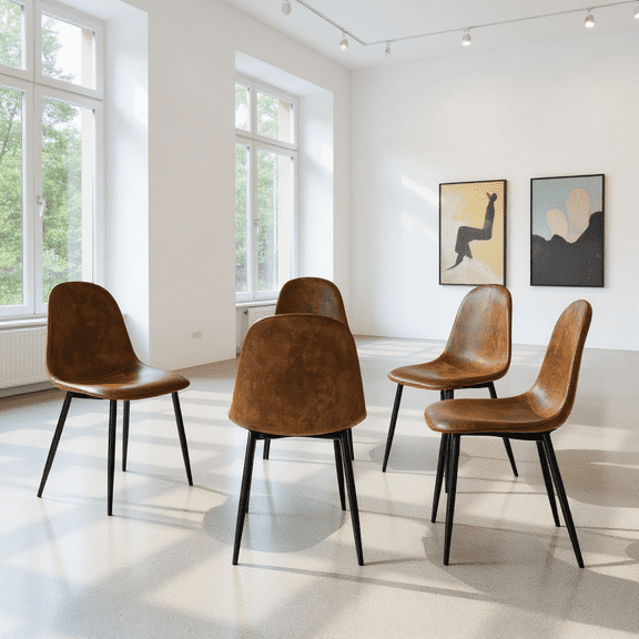 Homy Casa Set of 4 Modern Gallery Chairs Upholstered Side Chairs with Ergonomic Curved Back and Sturdy Metal Legs for Art Museum Exhibition Hall and Lobby
