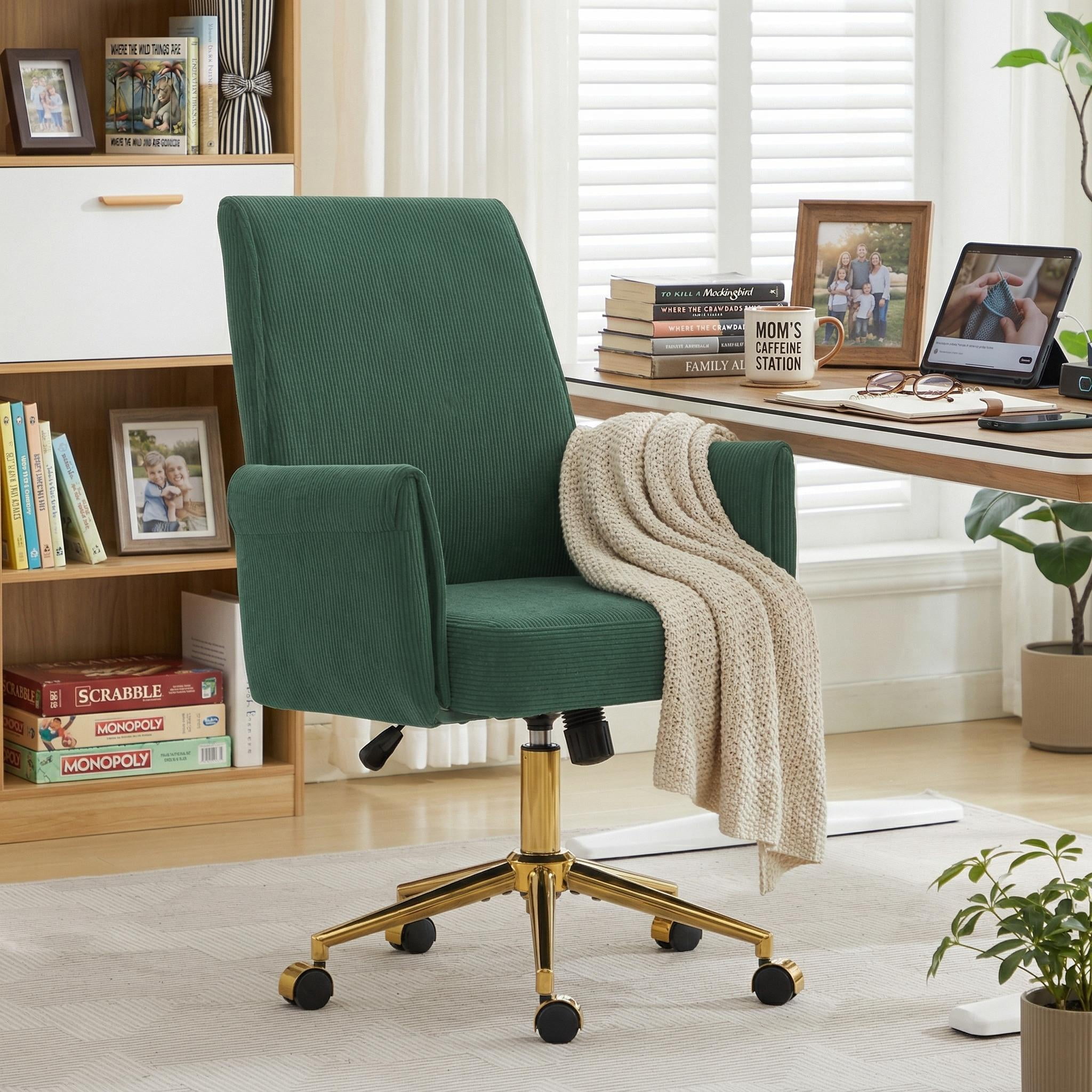 Homy Casa Upholstered Office Chair with Wheels, Adjustable Swivel Vanity Chair for Home Office