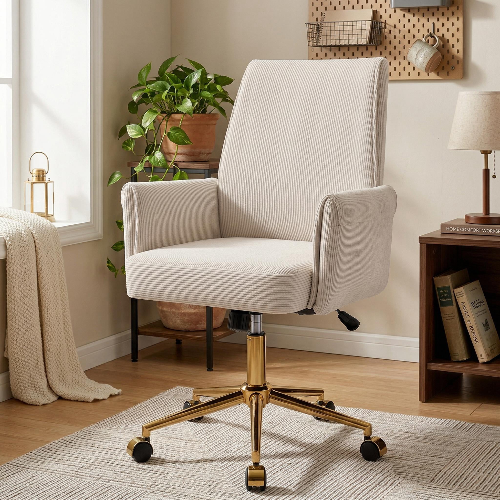 Homy Casa Upholstered Office Chair with Wheels, Adjustable Swivel Vanity Chair for Home Office