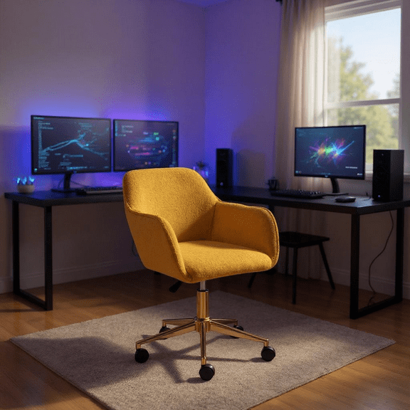 Homy Casa Upholstered Video Game Chair with Gold Base for Home Gaming Room, Yellow