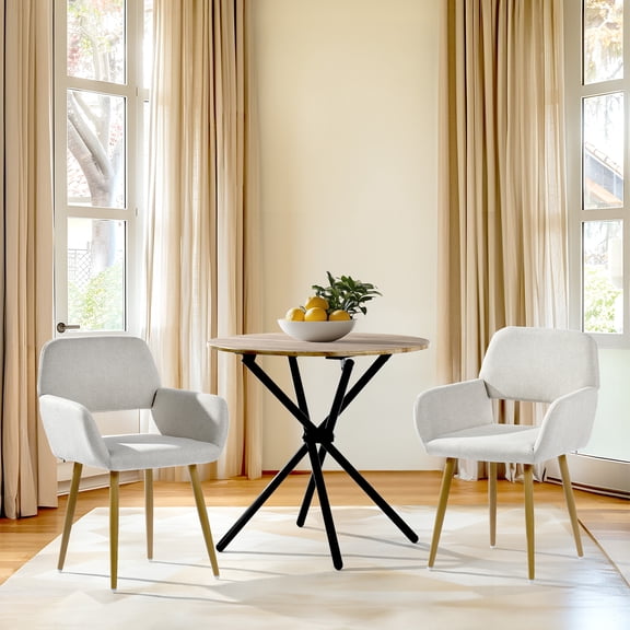Homy Casa Vanity Chair Set of 2, Comfy Accent Chair Armchair for Living Dining Room Bedroom Home Office Mid Century Modern Upholstered Sofa with Metal Legs, Beige