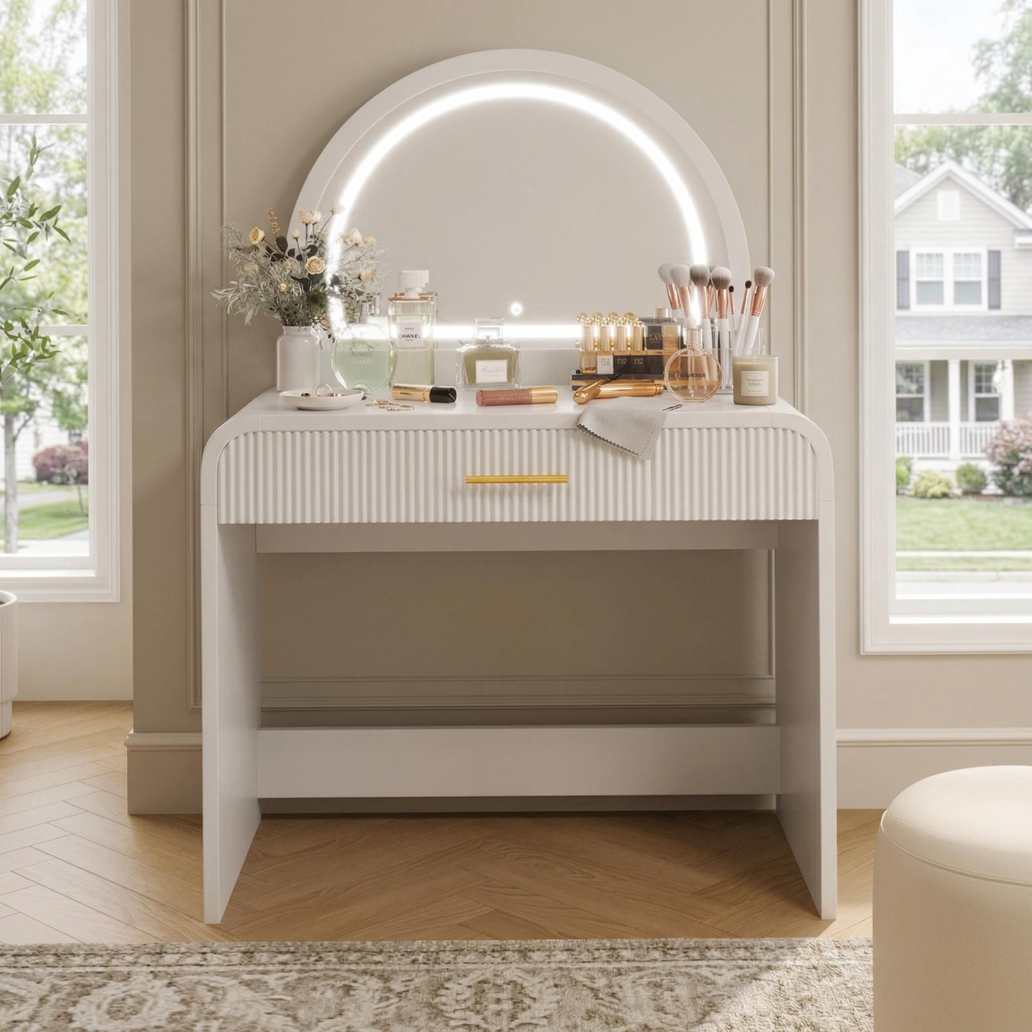 Homy Casa Vanity Table with Lighted Mirror, Large Drawer & White Makeup Desk