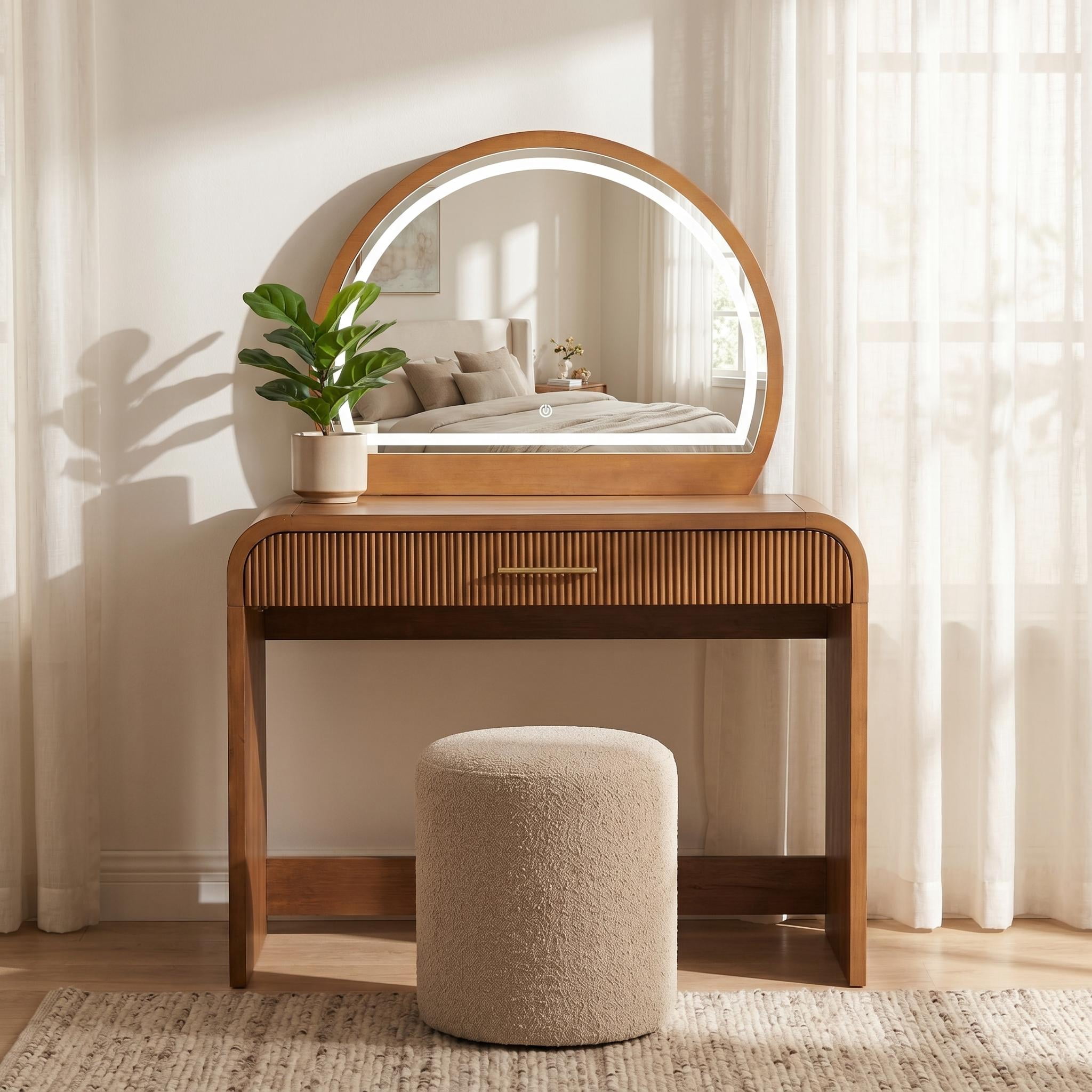 Homy Casa Vanity Table with Lighted Mirror, Large Drawer & Wood Makeup Desk