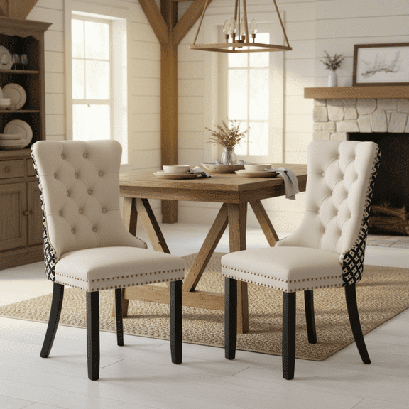 Homy Casa Velvet Upholstered Dining Chairs Set of 2, Farmhouse Accent Chairs with Nailhead Trim