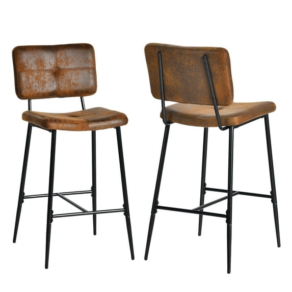 Homy Casa 26.7" Counter Height Bar Stools, Set of 2, Brown Faux Leather, for Bistro Kitchen Island